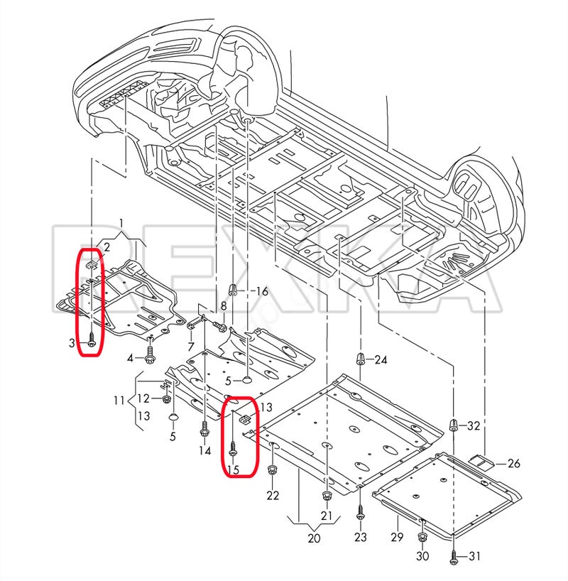Rexka 20 Sets T25 M5 درابزين بطانة غطاء المصد سبلاش شيلد Scew U طقم صامولة لشركة فولكس فاجن N90974701 N90959101 - Image 5